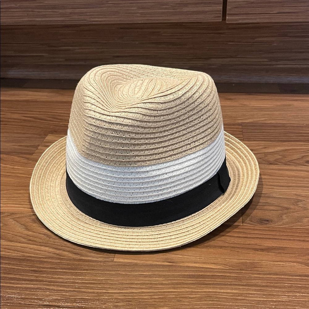 Straw black and ivory fedora one size